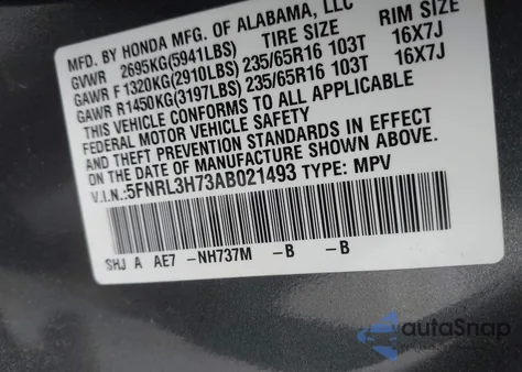 2010 Honda Odyssey Ex-L z USA, uszkodzony, nr VIN 5FNRL3H73AB021493